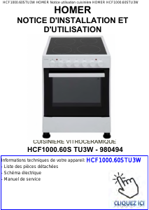 Mode d’emploi Homer HCF1000.60S Cuisinière