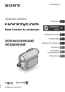 Mode d’emploi Sony DCR-HC52E Caméscope