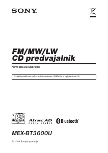 Priročnik Sony MEX-BT3600U Avto radio