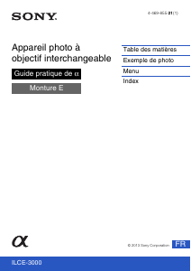Mode d’emploi Sony Alpha ILCE-3000K Appareil photo numérique