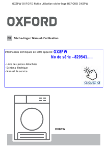 Mode d’emploi Oxford OX8PW Sèche-linge