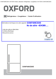 Mode d’emploi Oxford OXNF649CBXE Réfrigérateur combiné
