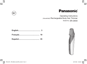 Mode d’emploi Panasonic ER-GK60S Tondeuse bikini