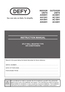 Handleiding Defy AH12H1 Airconditioner