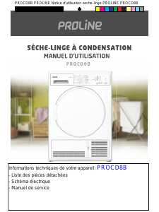 Mode d’emploi Proline PROCD8B Sèche-linge