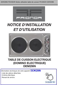 Mode d’emploi Frionor DEM29IN Table de cuisson