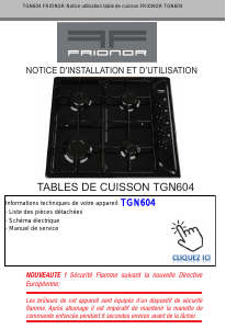 Mode d’emploi Frionor TGN604 Table de cuisson