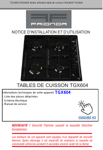 Mode d’emploi Frionor TGX604 Table de cuisson
