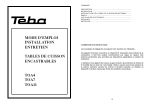 Mode d’emploi Teba TOA4F04 Table de cuisson