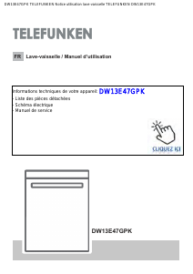 Mode d’emploi Telefunken DW13E47GPK Lave-vaisselle