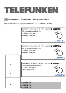 Mode d’emploi Telefunken CB268PFK Réfrigérateur combiné