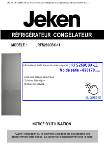 Mode d’emploi Jeken JRFS269CBX-11 Réfrigérateur combiné