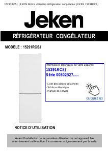 Mode d’emploi Jeken 15291RCSJ Réfrigérateur combiné