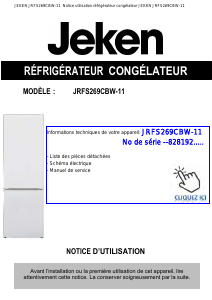 Mode d’emploi Jeken JRFS269CBW-11 Réfrigérateur combiné