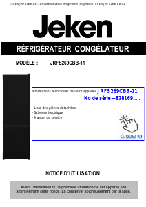 Mode d’emploi Jeken JRFS269CBB-11 Réfrigérateur combiné