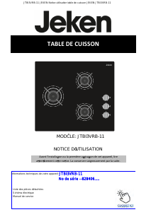 Mode d’emploi Jeken JTBI3VRB11 Table de cuisson