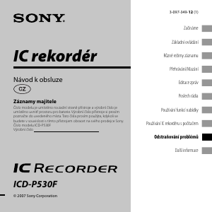 Manuál Sony ICD-P530F Audiozáznamník