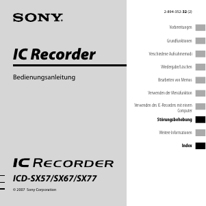 Bedienungsanleitung Sony ICD-SX57 Diktiergerät