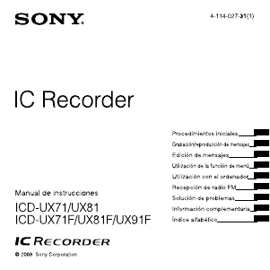 Manual de uso Sony ICD-UX81F Grabadora de voz