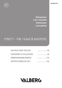 Mode d’emploi Valberg FBI 14S40 B KAD929C Lave-vaisselle