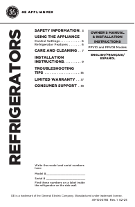 Mode d’emploi GE PPV08R5YRSS Réfrigérateur combiné