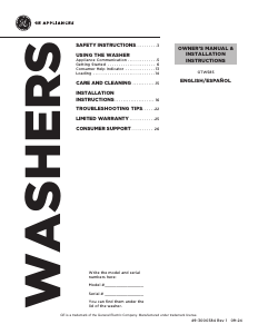 Manual de uso GE GTW585BPVDG Lavadora