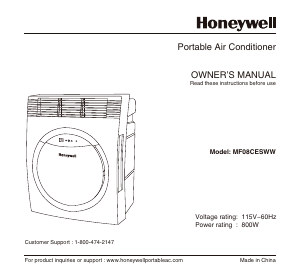 Manual Honeywell MF08CESWW Air Conditioner