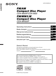 Mode d’emploi Sony CDX-M30 Autoradio