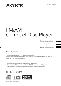 Bruksanvisning Sony CDX-GT54UIW Bilradio