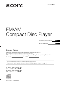 Mode d’emploi Sony CDX-GT350MP Autoradio