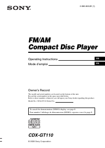 Manual Sony CDX-GT110 Car Radio