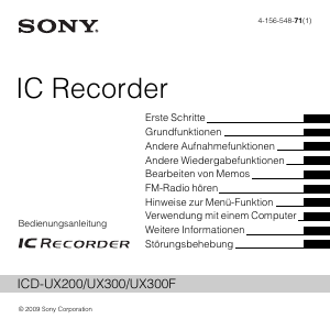 Bedienungsanleitung Sony ICD-UX200F Diktiergerät
