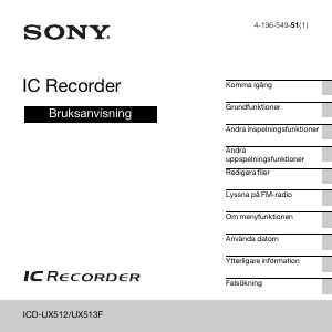 Bruksanvisning Sony ICD-UX512 Diktafon