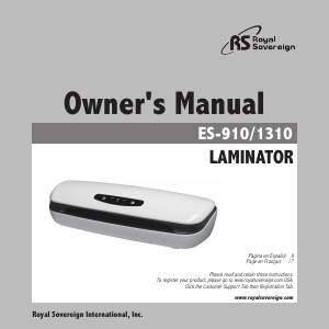 Manual Royal Sovereign ES-910 Laminator