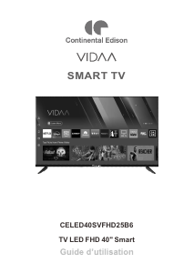 Mode d’emploi Continental Edison CELED40SVFHD25B6 Téléviseur LED