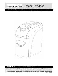 Handleiding ProAction OS801CP Papiervernietiger