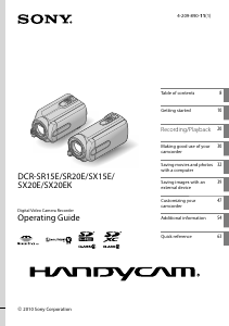 Bruksanvisning Sony DCR-SX20EK Videokamera