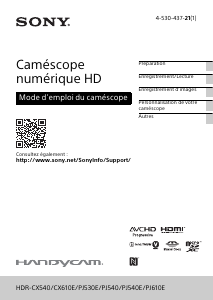 Mode d’emploi Sony HDR-PJ540E Caméscope