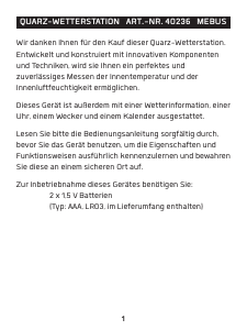 Bedienungsanleitung Mebus 40236 Wetterstation