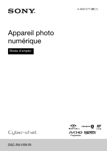 Mode d’emploi Sony Cyber-shot DSC-RX1R Appareil photo numérique