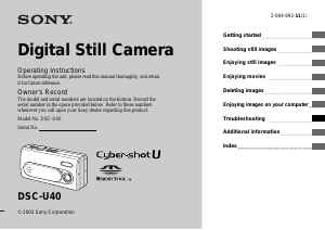 Manual Sony Cyber-shot DSC-U40 Digital Camera