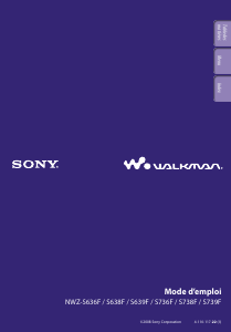 Mode d’emploi Sony NWZ-S739F Walkman Lecteur Mp3