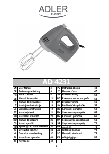Прирачник Adler AD 4231 Рачен миксер