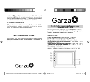 Manual de uso Garza SAS908XWHB-7-DF1 Termostato