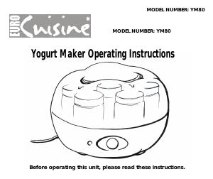 Manual EuroCuisine YM80 Yoghurt Maker