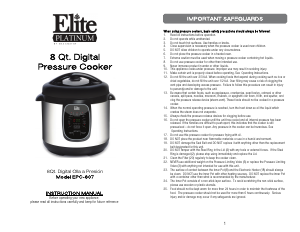 Manual Elite Platinum EPC-807 Pressure Cooker