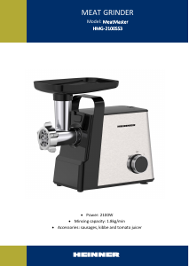 Használati útmutató Heinner HMG-2100SS3 Húsdaráló
