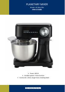 Manual Heinner HPM-D750BK Mixer cu vas