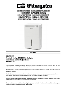 Mode d’emploi Orbegozo DH 5000 Déshumidificateur
