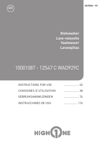 Mode d’emploi High One 12S47 C WAD929C Lave-vaisselle